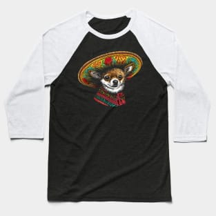 Mexican Chihuahua in Big Sombrero - Vintage Drawing Baseball T-Shirt